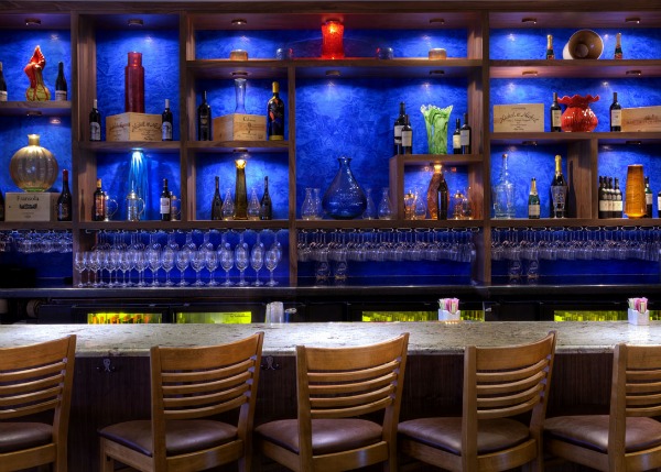 Granite community tables at bar area