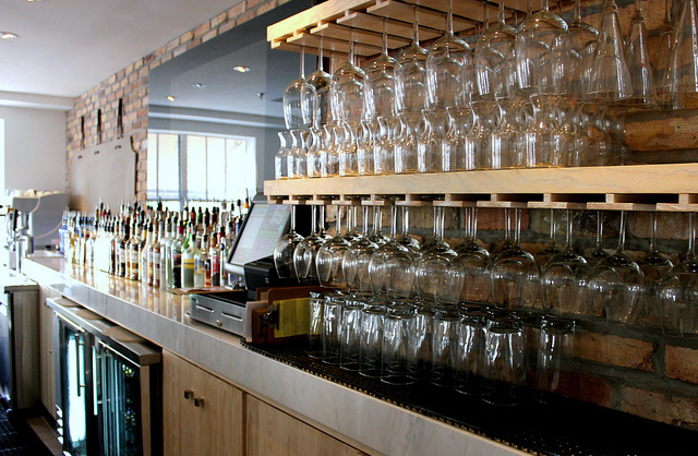 Bar with stemware racks